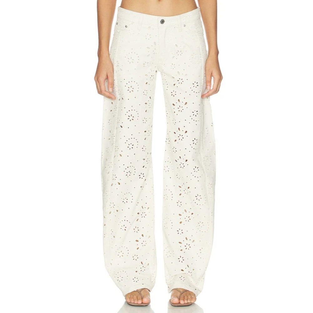 NEW Steve Madden Rori Barrel Jeans Floral Eyelet Sea Mist Size 26 (Fits 30 x 33)